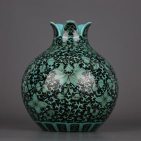 QING QIANLONG INK GREEN COLOR WRAPPED BRANCHES LOTUS GRAIN POMEGRANATE STATUE