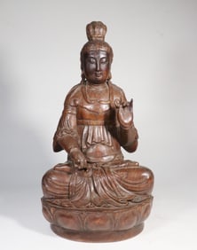 AGARWOOD LARGE MATERIAL ONE-PIECE CARVED GUANYIN SEATED STATUE ORNAMENT