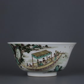 MING CHENGHUA COLORFUL LANDSCAPE FIGURES AFTER THE RED CLIFF POETRY MAP BOWL