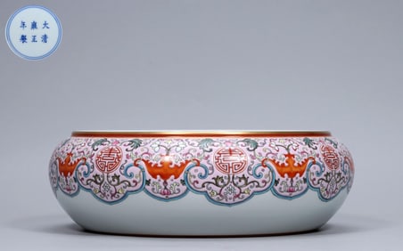 YONGZHENG YEAR OF THE QING DYNASTY CARMINE RED FUSHOU LOTUS CRANE WASH