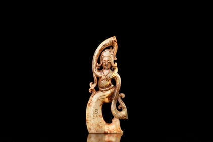 GILT ARCHAIC JADE CARVED 'DANCER' ORNAMENT