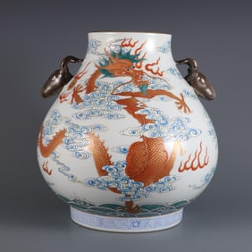 QING QIANLONG PASTEL DRAGON AND PHOENIX WAS AUSPICIOUS DEER HEAD HONOR