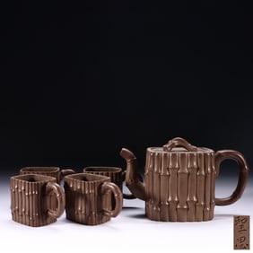 SHENGSI-STYLE PURPLE CLAY BAMBOO BUNDLE PURPLE CLAY POT SET