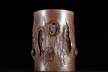 ZISHA PINE PILE PEN HOLDER, MARK CHEN MINGYUAN, QING DYNASTY