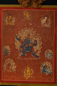 QING DYNASTY MINERAL PAINTED MAHAKALA THANGKA WHOLE