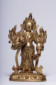 QING DYNASTY GILT BRONZE STATUE OF THE STANDING AVALOKITESVARA