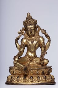 QING DYNASTY GILT BRONZE STATUE OF THE FOUR-ARMED AVALOKITESVARA