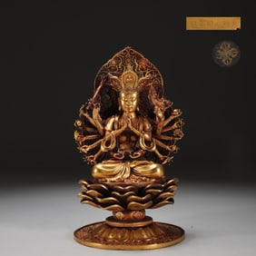 OLD COLLECTION OF FINE-CAST GILT BRONZE THOUSAND-ARMED GUANYIN STATUE, MARK DAMING YONGLE YEAR