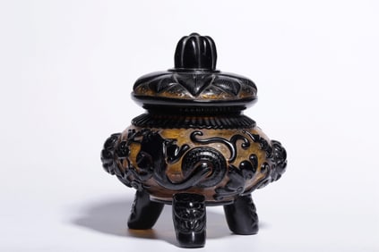 LATE QING DYNASTY "QIANLONG" STYLE COLORED GLAZE INLAID FLOWER PATTERN INCENSE BURNER