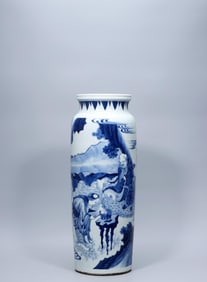 CHONGZHEN-MADE BLUE AND WHITE FIGURE STRAIGHT VASE