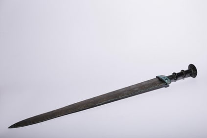 BRONZE INLAID WITH TURQUOISE AND GOLD AND SILVER SWORDS