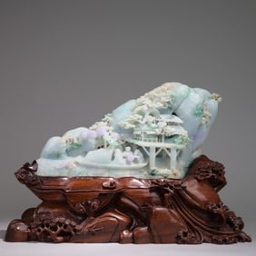 JADE ORNAMENTS: HE SHOU FIGURE TEXTURE OIL RUN CARVING METICULOUS OUTSTANDING WITH FLOATING FLOWERS