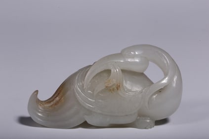 QING DYNASTY HETIAN WHITE JADE BELT PATINATED DIVINE BIRD OFFERING AUSPICIOUS HANDLE