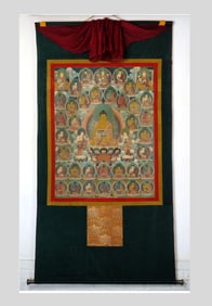 QING DYNASTY MINERAL PAINTED SHAKYAMUNI BUDDHA THANGKA