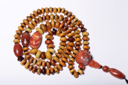AMBER WITH RED AGATE ROSARY