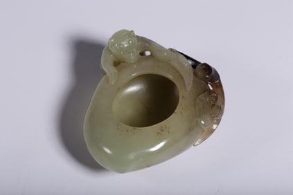 QING DYNASTY HETIAN YELLOW JADE MULTI-CHILD MULTI-LONGEVITY WATER POT