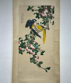 MEI LANFANG, LONGEVITY PEACHES BIRDS SCROLL