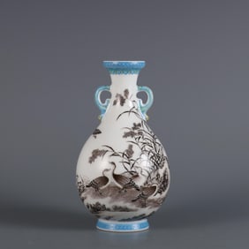 QING YONGZHENG YEAR INK COLOR REED GOOSE PICTURE VASE