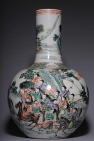 QING DYNASTY "QING KANGXI-MADE" COLORFUL FIGURE STORY PICTURE CELESTIAL GLOBE VASE