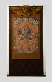 QING DYNASTY MINERAL PAINTED YAMANTAKA THANGKA