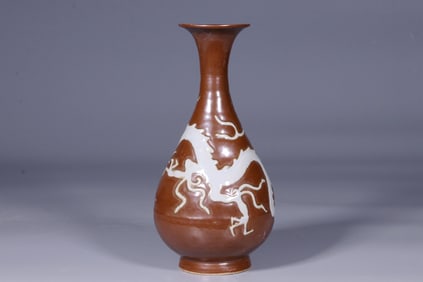 YUAN PURPLE GOLD GLAZE JADE POT WITH DRAGON PATTERN