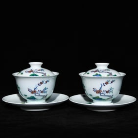 QING KANGXI BLUE AND WHITE PASTEL FLOWER GRAIN COVER BOWL