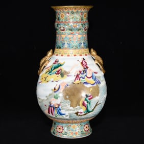 QING YONGZHENG ENAMEL COLOR GROUP FAIRY CHARACTER STORY GRAIN BAT EAR BOTTLE