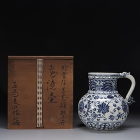 MING XUANDE BLUE AND WHITE FLOWER WATERING CAN WITH TWINED BRANCHES AND FLOWERS