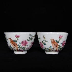 QING YONGZHENG PASTEL FLOWER AND BIRD PATTERN CUP