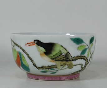 QING QIANLONG YEAR FAMILLE ROSE FLOWER AND BIRD BOWL