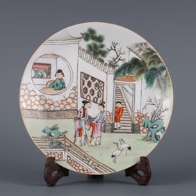 QING QIANLONG YEAR FAMILLE ROSE WEST CHAMBER FIGURE PLATE