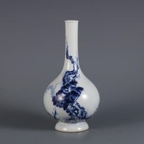 REPUBLIC OF CHINA, WANG BU, BLUE AND WHITE FROLICKING BIRDS FIGURE BOTTLE