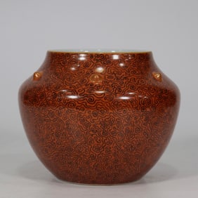 QING YONGZHENG WOOD GRAIN GLAZE DRUM NAIL JAR
