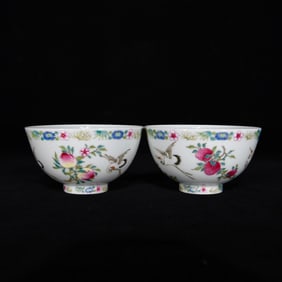 QING YONGZHENG PASTEL THREE FRUIT CRANE PATTERN BOWL