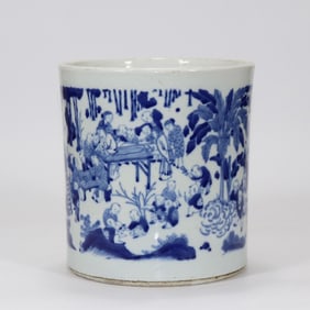 MING CHONGZHEN BLUE AND WHITE BABY PLAY PATTERN PEN HOLDER