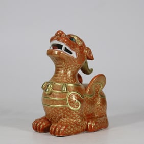 QING QIANLONG ALUM RED PAINTED GOLD PIXIU STATUE