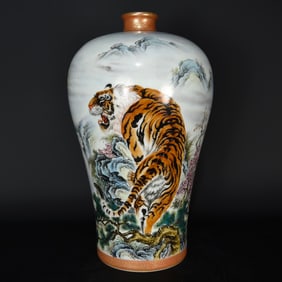 QING YONGZHENG PASTEL TIGER HOWLING RAW WEI GRAIN PLUM BOTTLE