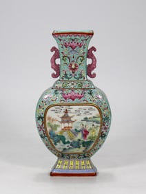QING QIANLONG PINE STONE GREEN SPACE WRAPPED WITH FLOWERS TO OPEN THE WINDOW CHARACTER STORY PICTURE