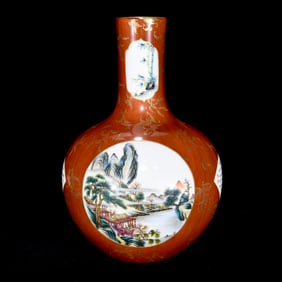 QING QIANLONG WOOD GRAIN GLAZE WINDOW PASTEL LANDSCAPE CHARACTER STORY GRAIN SKY BALL BOTTLE