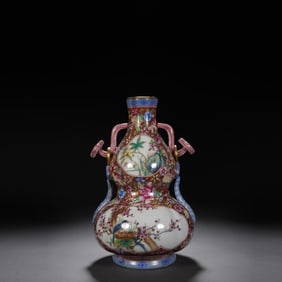 QING DYNASTY, A FAMILLE ROSE FLOWER AND BIRD RUYI EAR BOTTLES