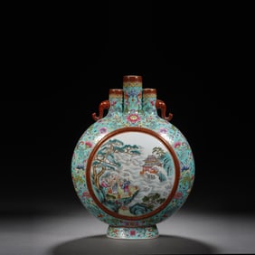 QING DYNASTY FAMILLE ROSE OPENING SEA HOUSE LONGEVITY HUG MOON BOTTLE