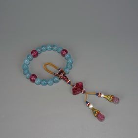 QING DYNASTY AQUAMARINE 18-BEAD BRACELET