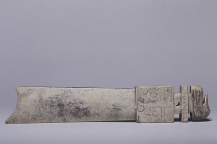 ANCIENT JADE CHICKEN BONE WHITE BIRD HEAD DAGGER