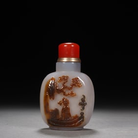 QING DYNASTY AGATE CLEVERLY TUNED PINE SNUFF BOTTLE