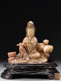 QING DYNASTY. YUXUAN-MARKED SHOUSHAN FURONG STONE SCULPTURE OF RUYI GUANYIN