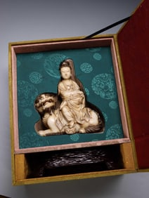 QING.YOUZHU MARK SHOUSHAN FURONG STONE CARVING MANJUSRI BODHISATTVA STATUE