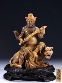 QING DYNASTY. YOUZHU-MARKED SHOUSHAN TIANHUANG STONE SCULPTURE OF ZHAO GONGMING MARSHAL WUCAISHEN