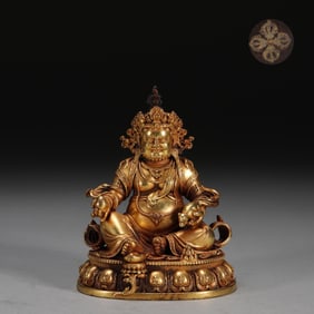 MING YONGLE GILT BRONZE YELLOW GOD OF WEALTH SEATED STATUE, WEIGHS 900 GRAMS