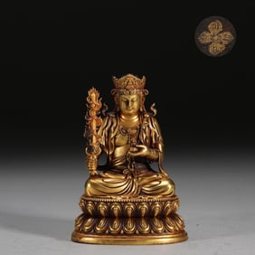 MING GILT BRONZE VOID TIBETAN BODHISATTVA (ZODIAC GUARDIAN SAINT) SITTING STATUE, WEIGHS 800 GRAMS
