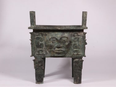 BRONZE HUMAN-FACED SQUARE TRIPOD